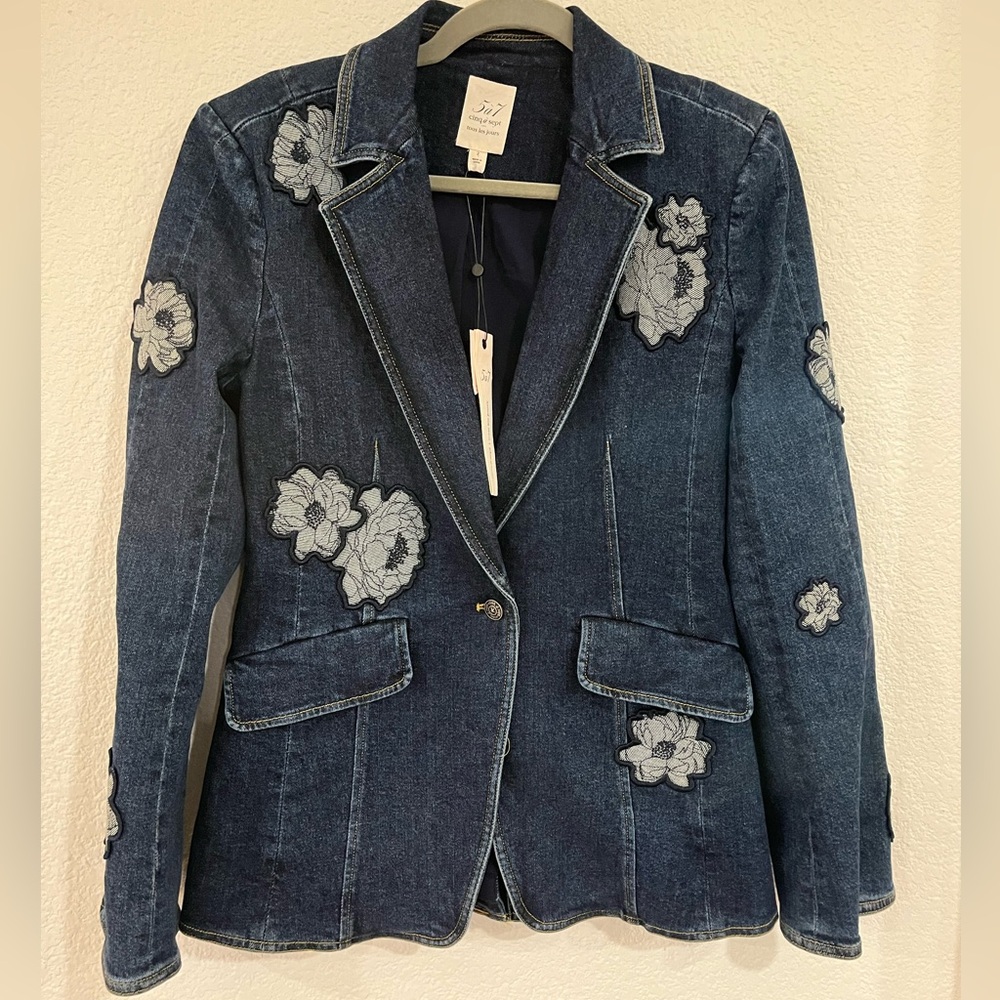 NWT Cinq à Sept Mills Denim Appliqué Blazer - Picture 3 of 10